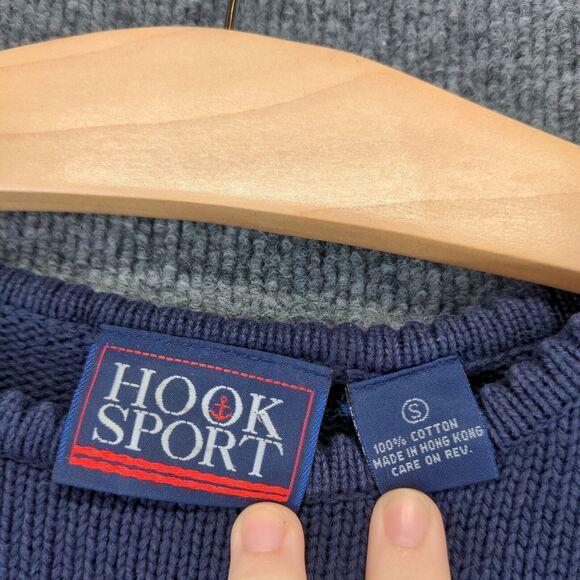 Vintage Hook Sport Mens Round Neck Long Sleeve Pullover Anchor Sweater Blue SZ S - Picture 9 of 12